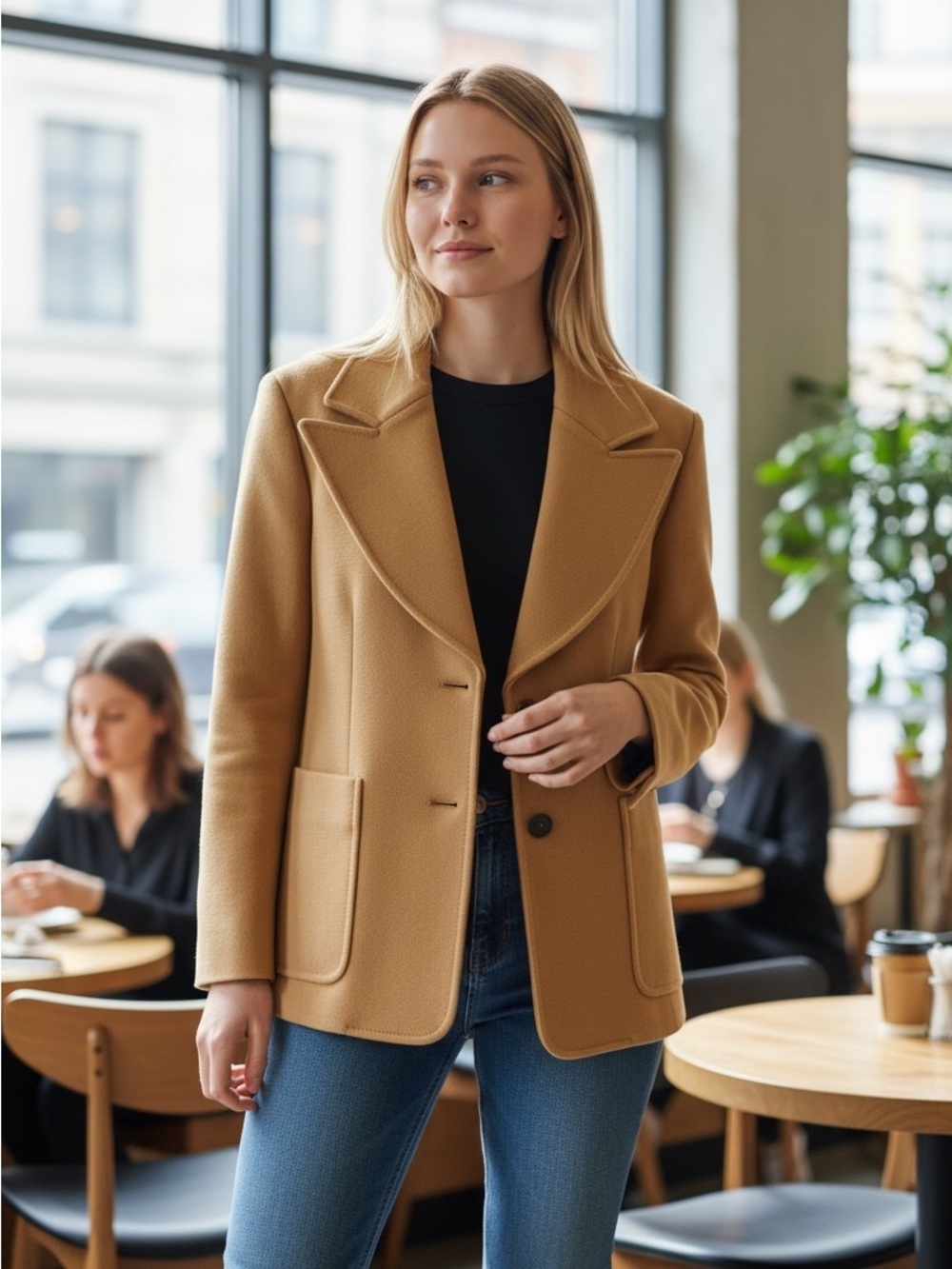 Gucci Women’s Dark and Pastel Mustard Single-Breasted Wool Peacoat
